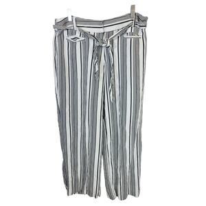 Appraisal Black Striped Linen Blend Tie Waist Wide Leg Pants Women's Size Large